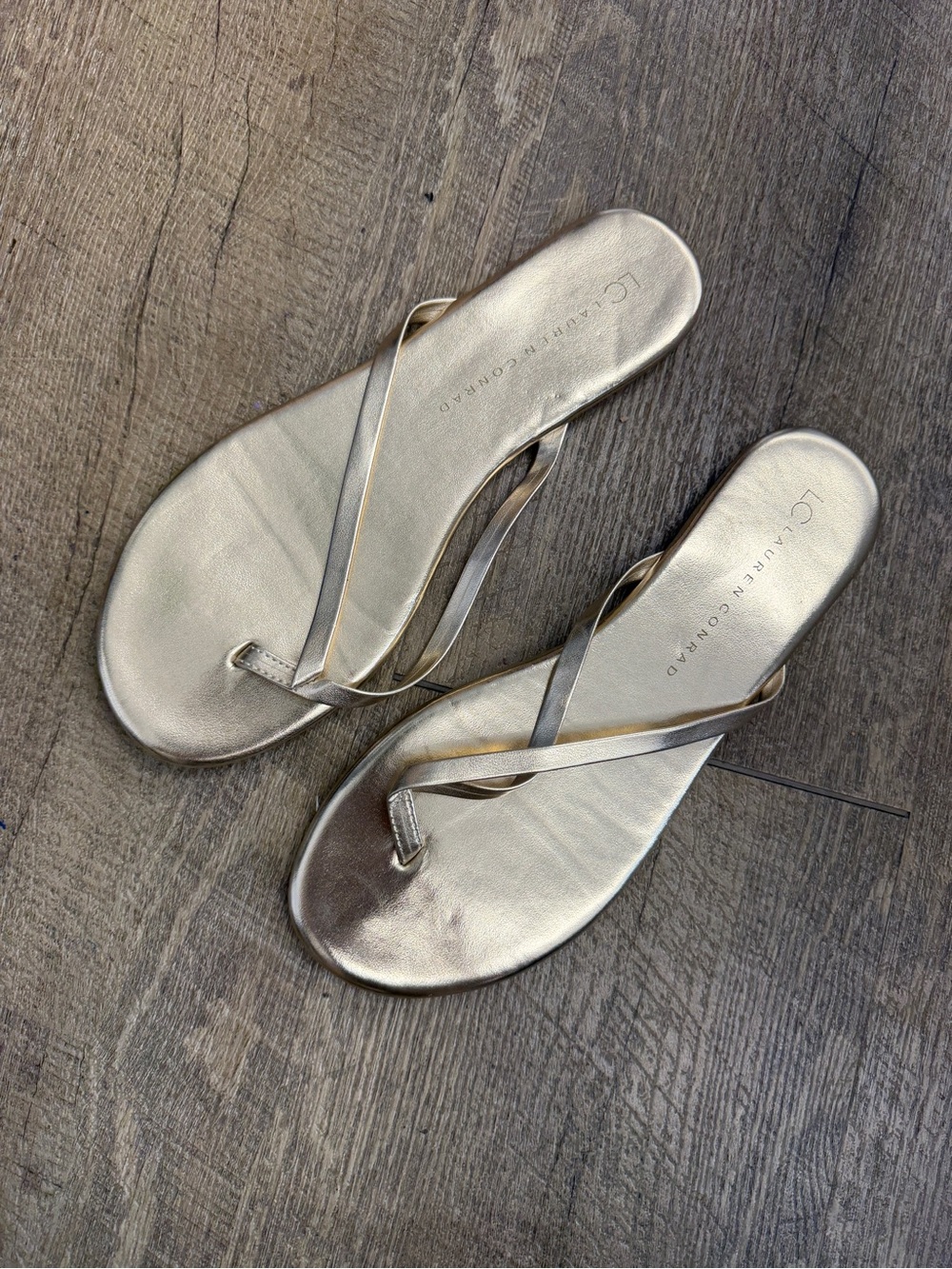 LC Lauren Conrad Metallic Champagne Thin-Strap Thong Sandals
